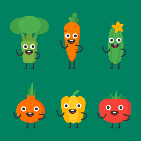 Vegetables set funny characters. Vector Illustration.のイラスト素材