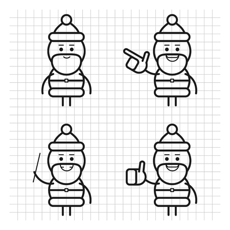 Santa Claus in various poses. Drawn lines. Character set. Part 2. Vector Illustration.のイラスト素材