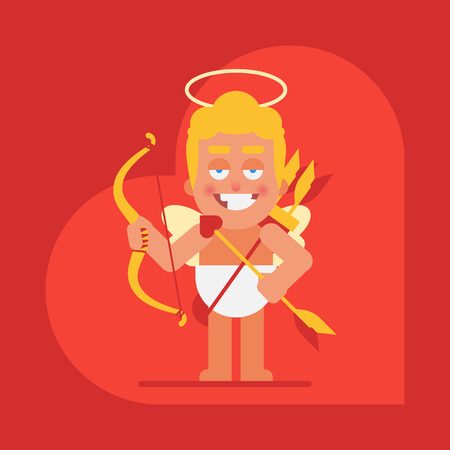 Cupid holds bow and arrows. Cartoon character. Valentine card. Vector Illustration.のイラスト素材