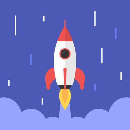 Rocket flies into space. Abstract background. Vector Illustrationのイラスト素材