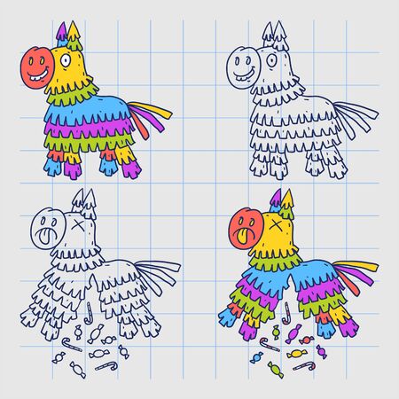 Mexican Pinata Horse. Doodle characters. Vector illustrationのイラスト素材