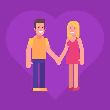Guy holds hand of blonde girl. Flat peoplet. Vector illustrationのイラスト素材