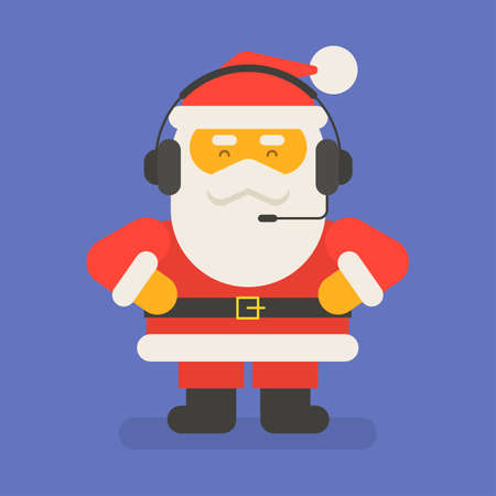 Santa Claus put on headphones and holds his hands at his hips. Vector character. Vector Illustrationのイラスト素材