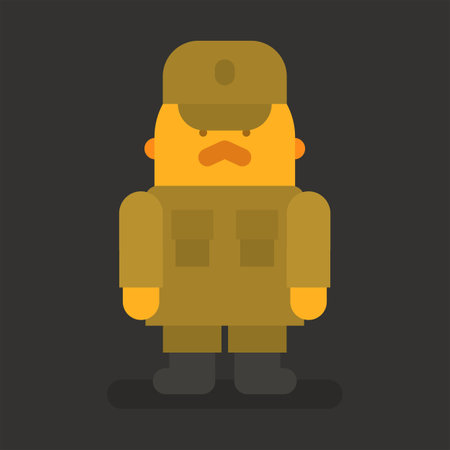 Sergeant with red mustache stands in military uniform. Vector character. Vector illustrationのイラスト素材