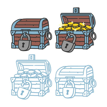 Pirate Gold Chest. Hand Drawn. Vector Illustrationのイラスト素材