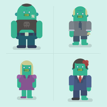 Zombie characters set. Exclusive Characters Pack. Vector Illustrationのイラスト素材