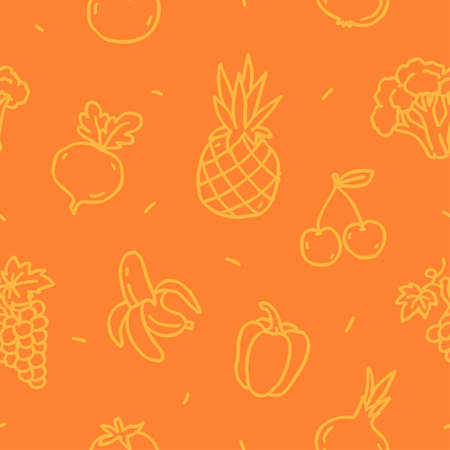 Pattern vegetables and fruits doodle monochrome. Seamless pattern. hand drawn. vector illustration