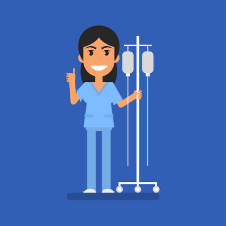 Nurse holding drip and smiling. flat people. vector illustrationのイラスト素材