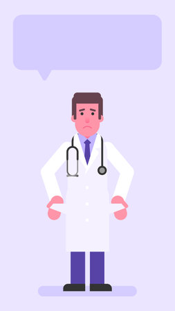 Doctor showing empty pockets and upset. flat people. vector illustrationのイラスト素材