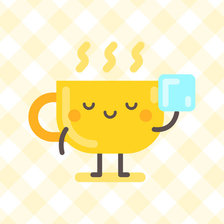 cup character holding sugar. funny character. vector illustrationのイラスト素材