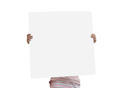 big white card in hands isolatedの写真素材