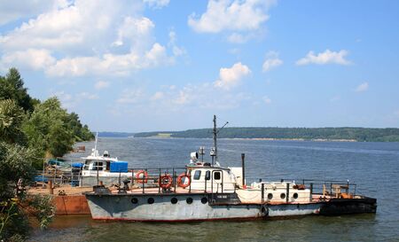 two old ships on riverの写真素材