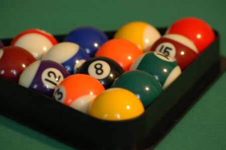 Pool balls racked up for a game eight ball