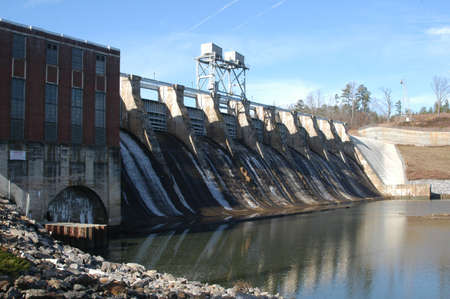                                 Closeup of an river dam in rural north carolinaの写真素材