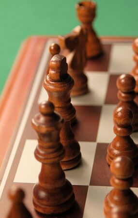 Chess pieces on the board at the start of a gameの写真素材