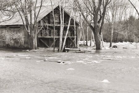 A old building during the floodの写真素材