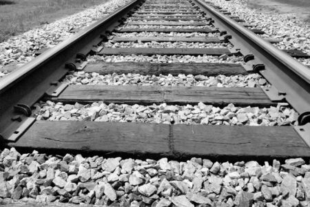 Railroad tracks seen in black and whiteの写真素材