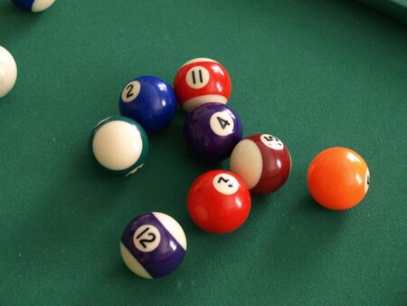 Pool balls on the table after the breakの写真素材