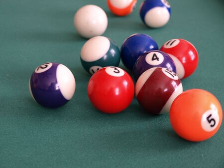 Pool balls on the table at the breakの写真素材