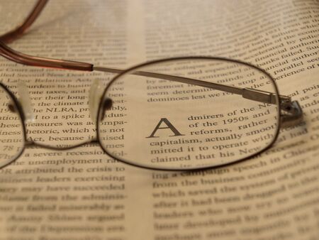 glasses on the page ready for useの写真素材