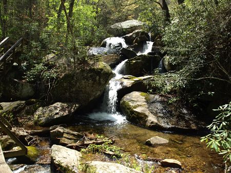 A small water fall at the Jacobs Fork River in the spring of the year. The river is located in North Carolina.の写真素材
