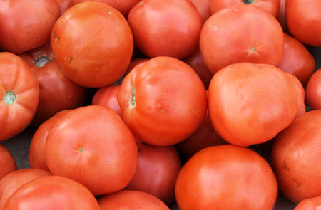 Red tomatoes for sale at the marketの写真素材