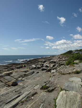 Rocky coastline of Maine during the summer time.の写真素材