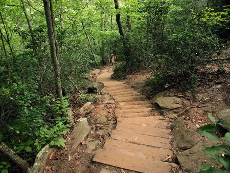 A steep trail along a mountain trail.の写真素材
