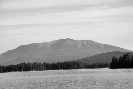 A view of Mt. Katahdin across Lake Millinocket in Maine.の写真素材