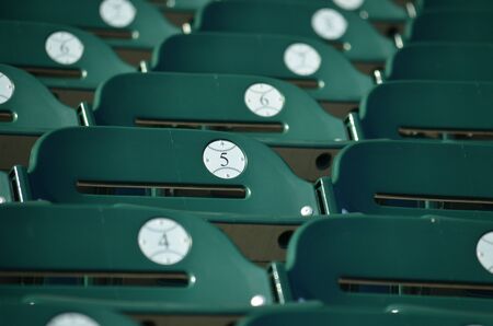 Seats at a baseball stadium ready for fans to sit in.のeditorial素材