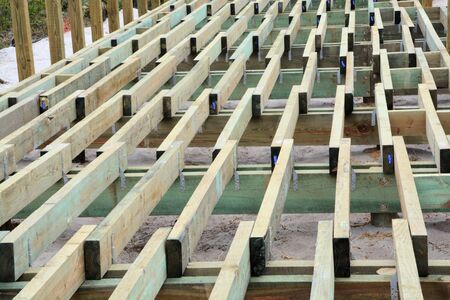 A large deck under construction along the beach.の写真素材