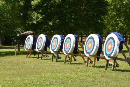 An archey training grounds located in a wooded fieldの写真素材