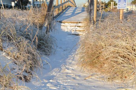 A rare snow and ice storm in Kure Beach North Carolinaのeditorial素材