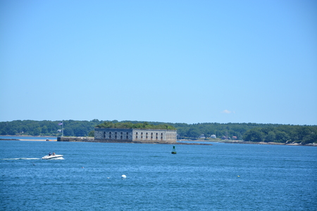 Casco Bay Harbor on warm summer day in Maine. Old Fort Gorges near Portland.の写真素材