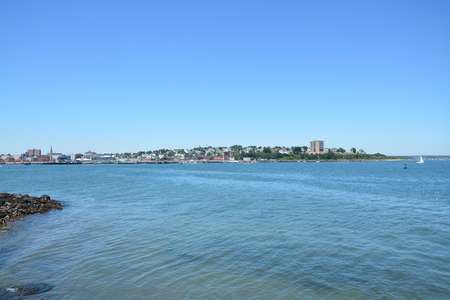 View of Portland Casco Bay Harbor on warm summer day in Maine.の写真素材