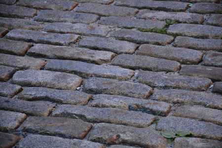 An old cobblestone street seen closeup in Maine, sen close upの写真素材