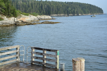 View from the dock of the coast of Maineの写真素材