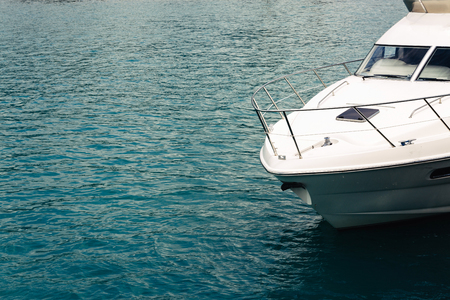 Yacht in the sea. The yacht's nose on the water Concept of travel and sea walksの写真素材