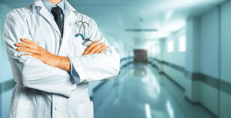 Closeup Male Doctor With Stethoscope. Healthcare Medicine Conceptの写真素材