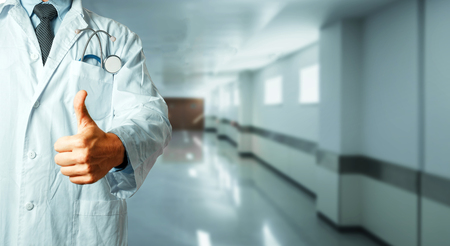 Closeup Unrecognizable Man Doctor Showing Thumbs Up. Gesture  Healthcare People Medicine Conceptの写真素材