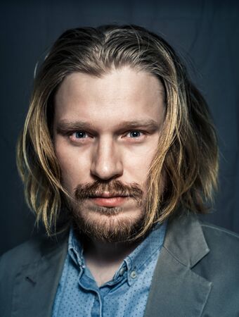 Handsome Young Man Studio Portrait, Closeupの写真素材
