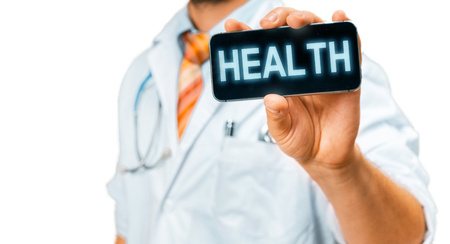 Technology in Health and Medicine Concept. Doctor With Smartphone With Inscription On Screenの写真素材