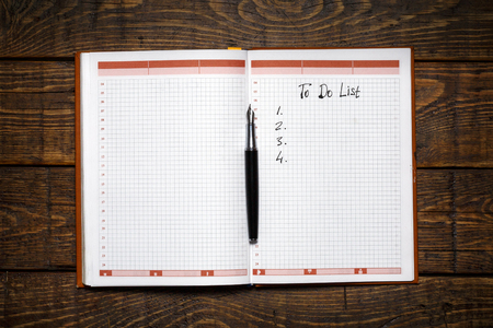 Organizer With To Do List On Wooden Background. Memo Planning Strategy Process Ideas Conceptの写真素材