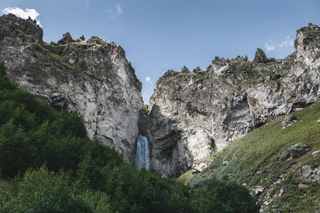 The Waterfall Sultan In The Elbrus Region. North Caucasus, Russia Landscape Outdoor Travel Conceptの写真素材