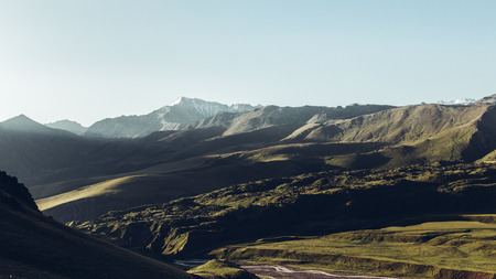 Dawn In The Mountains Of The Elbrus Region. North Caucasus, Russiaの写真素材