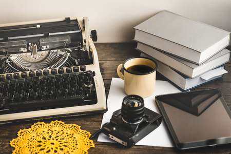 Workplace Of A Journalist, Writer   . Creative Studio Author Conceptの写真素材