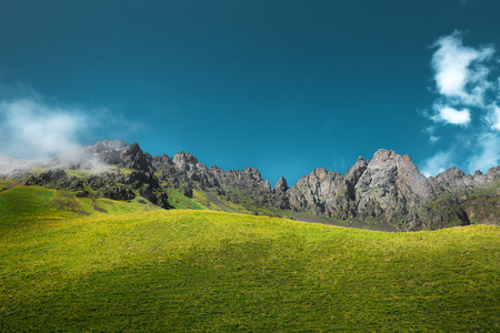 Mountain And Meadow Landscape View. Travel Outdoor Tranquil Conceptの写真素材