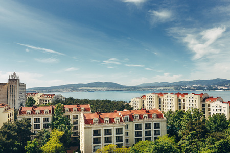 Scenic view of the city and the seaÑ Gelendzhik, Russiaの写真素材