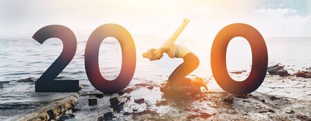 Yoga New Year Healthy Lifestyle And Mental Health Biohacking Conceptの写真素材