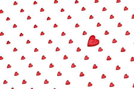 Pattern of red hearts on a white background. Valentines Day Love Decor Background Conceptの写真素材